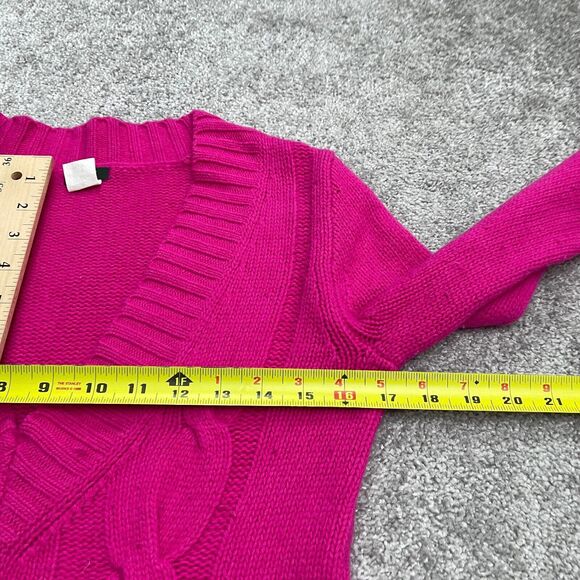 J. Crew Wool Cashmere Cable Knit Sweater Womens Small Hot Pink V-Neck Pullover - Picture 7 of 14